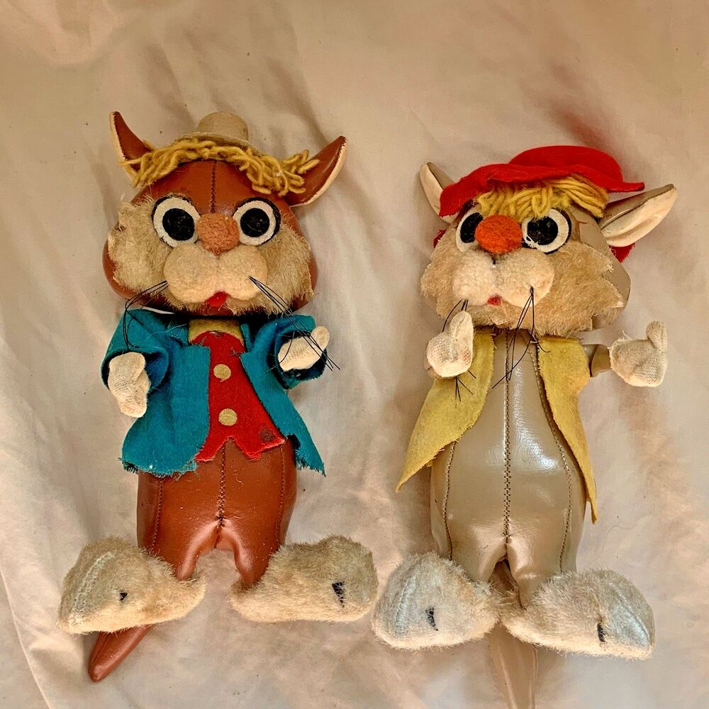 VTG JESTIA TKR Leather Stuffed Animals Mouse & Raccoon Japan 1960s (Lot of 2)